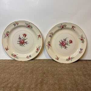 Vintage Nautilus cream floral rose bouquet set of 2 plates made in USA